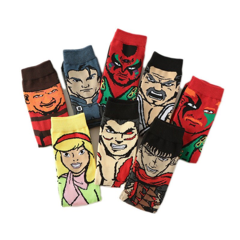 New Male Clown Medium Tube Cartoon Men's Socks Female Animation Socks Personalized Trend Skateboard Socks-5PRS