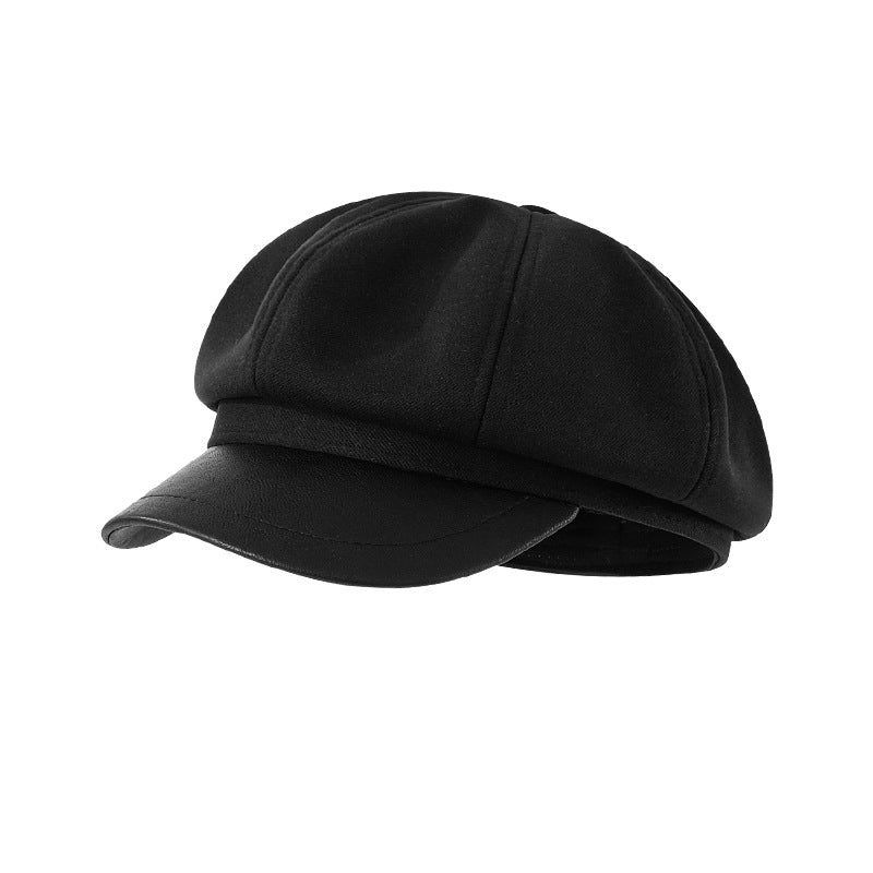 Autumn and Winter New Metal Standard Beret Children Big Head Circumference Show Face Small Reverse Wear Woolen Forward Hat