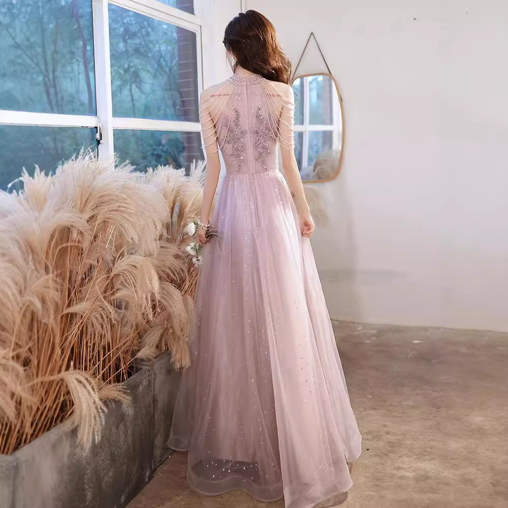 Dusty Pink Evening Gown: Celebrity Style Light Luxury Party Dress for Wedding Banquet, Birthday & Holiday Hostess