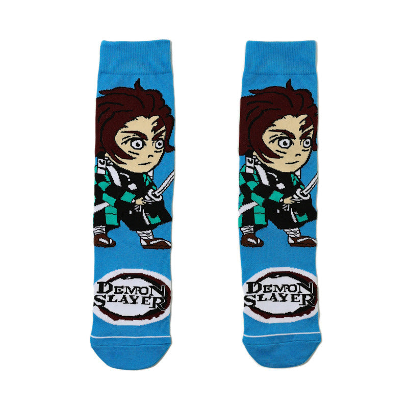 Men's Cartoon Medium Tube Women's Cotton Comic Socks, Stockings, Anime Trend Men's Ghost's Blade Socks-5PRS