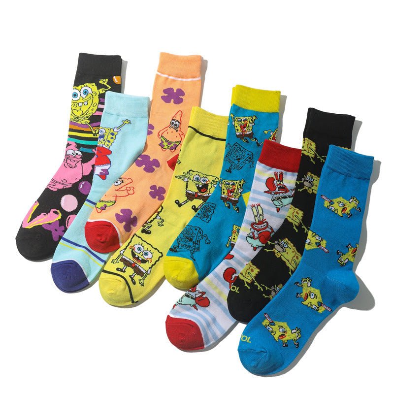 Men's SpongeBob SquarePants Women's Medium Tube Cartoon Men's Socks Anime Men's Movie Women's Personality Socks-5PRS