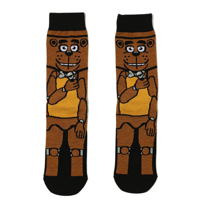 Male Cartoon Animation Cotton Socks Sports Female Robot Dog Casual Medium Tube Men's Socks Comic Socks-5PRS