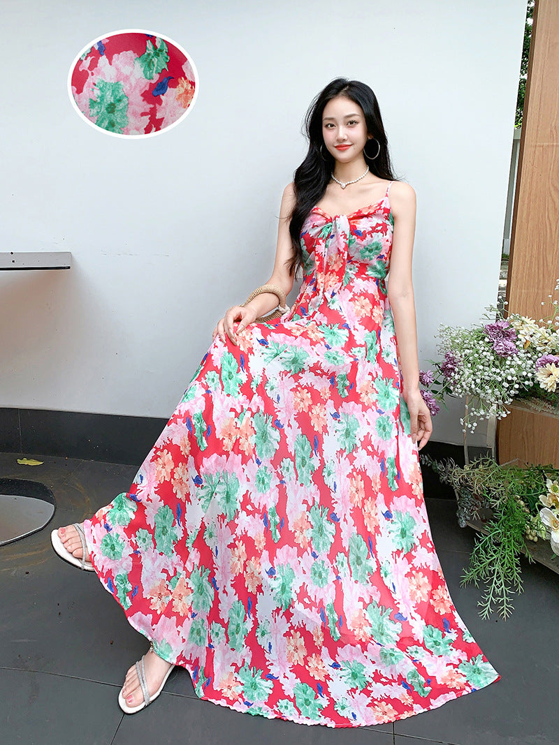 Temperament Royal Sister Fan Dress Women's Fashion Floral Age Reduction Medium and Long Skinny Dress