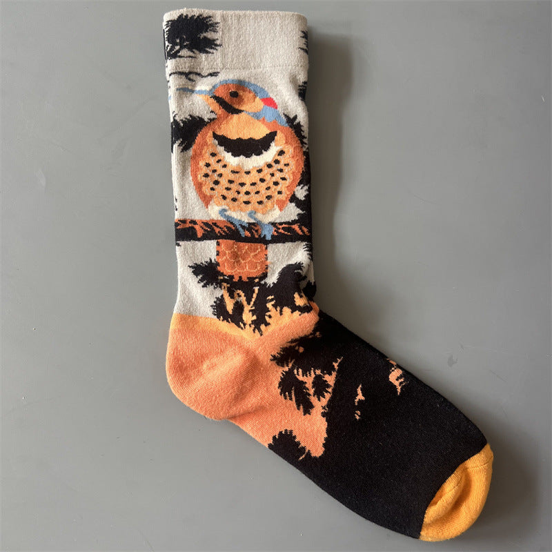 New Product Mid Calf Socks Women Oil Painting Socks Niche Fun Literary and Artistic Color Socks