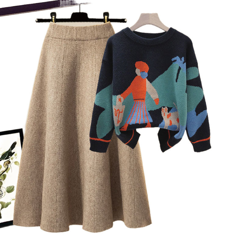 Cozy Plus Size Two-Piece: Viral Loungewear Set with Chunky Knit & Skirt