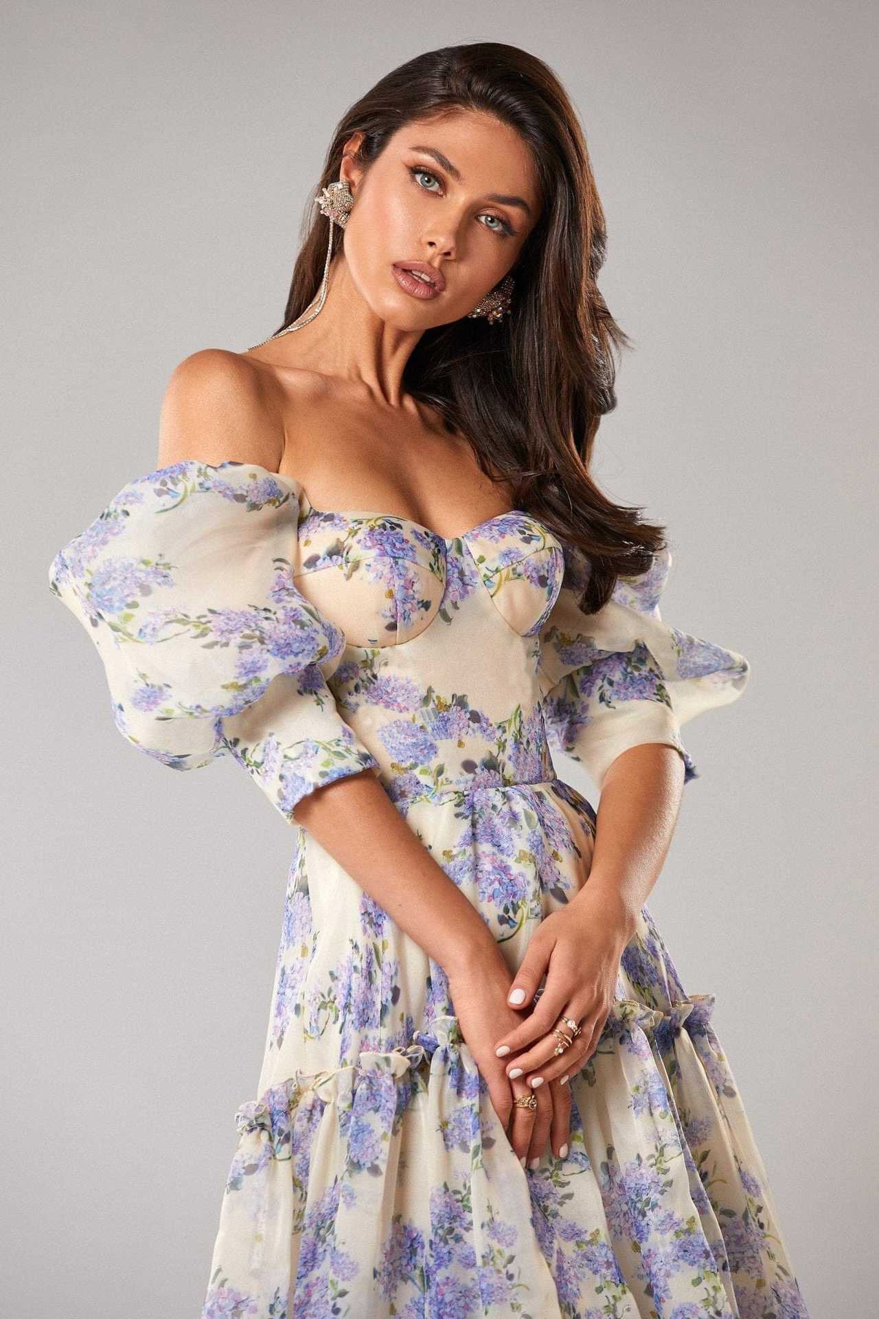 Off-Shoulder Organza Fairy Dress for Women – Elegant Long Evening Gown