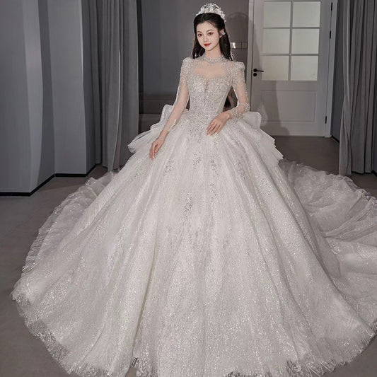 Cathedral Sleeve Maternity Gown | Empire Waist for Curvy Brides & Royal-Lace Detail | Queen Size Luxury Wedding Dress