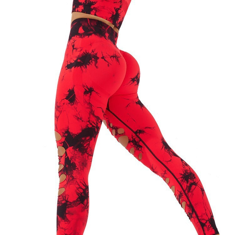 Statement Tie-Dye Yoga Pants｜Ripped High-Waist Hip Shaper｜Breathable Cool Max Fabric｜Workout & Daily Looks