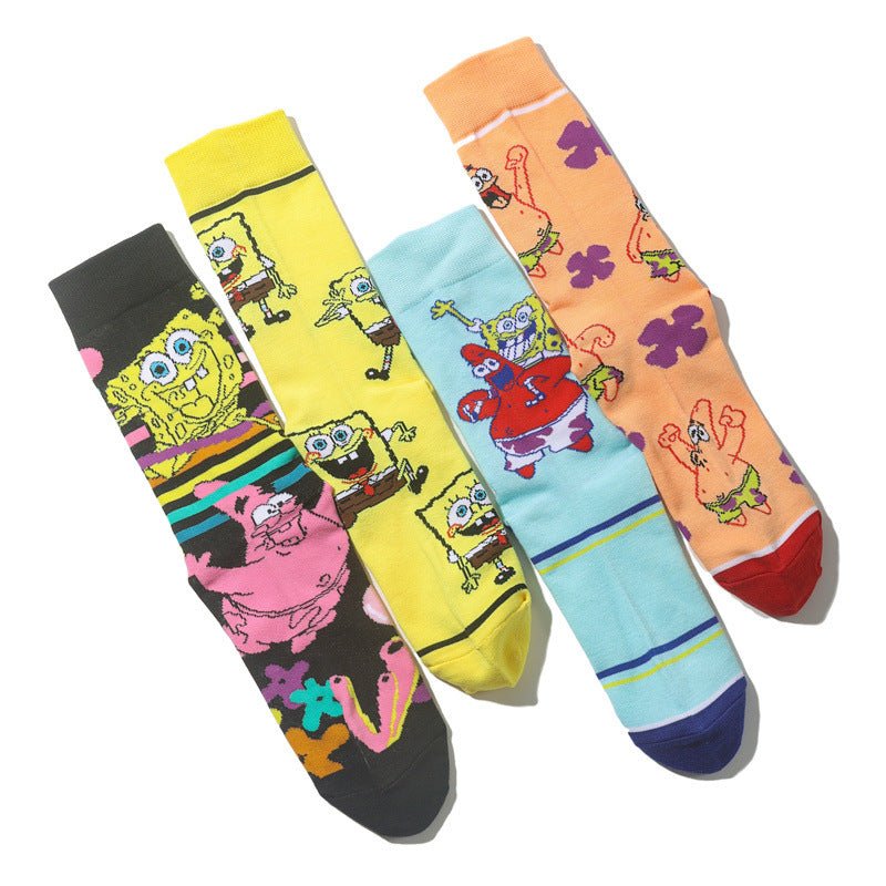 Men's SpongeBob SquarePants Women's Medium Tube Cartoon Men's Socks Anime Men's Movie Women's Personality Socks-5PRS