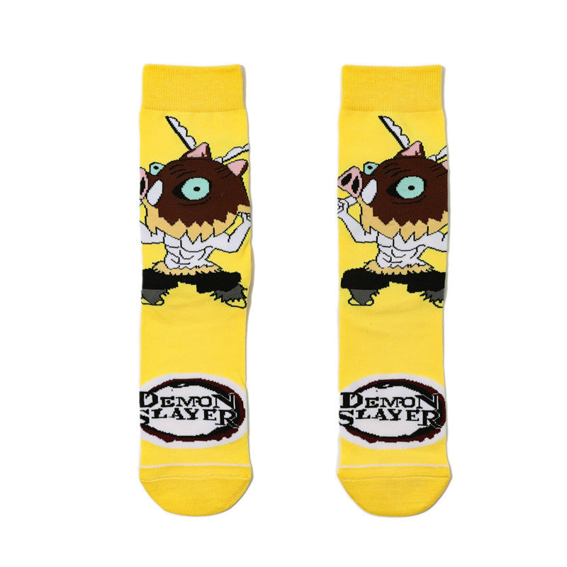 Men's Cartoon Medium Tube Women's Cotton Comic Socks, Stockings, Anime Trend Men's Ghost's Blade Socks-5PRS