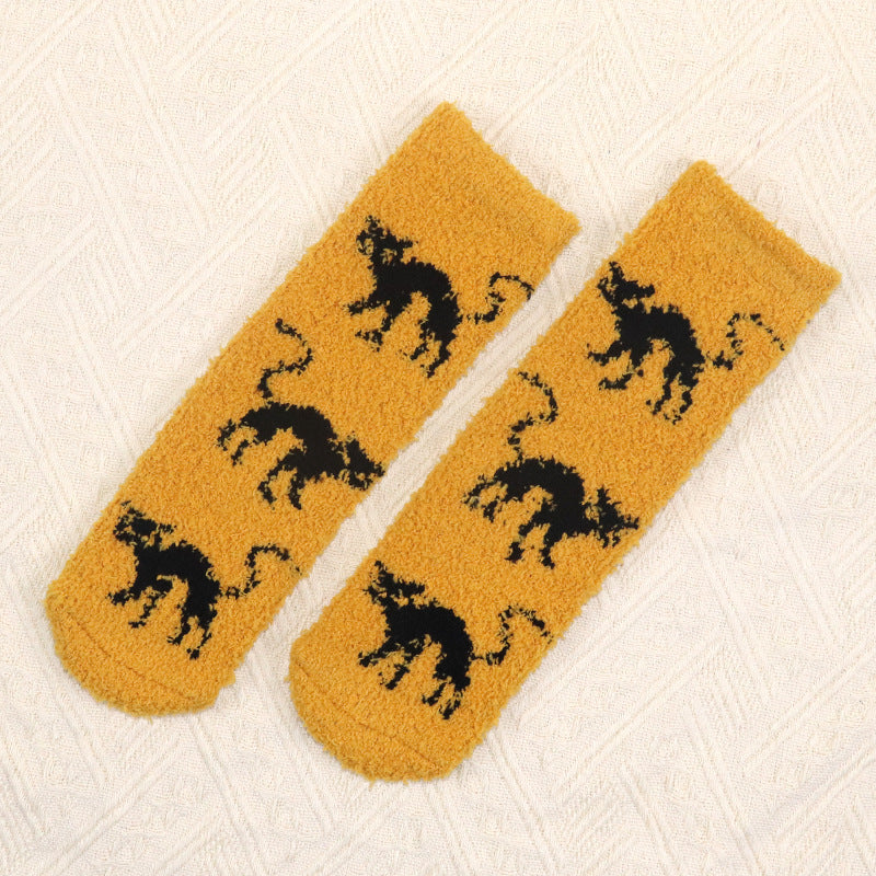Glow Halloween Socks: Unisex Coral Fleece Non-Slip Sleep & Lounge Warmers-5PRS