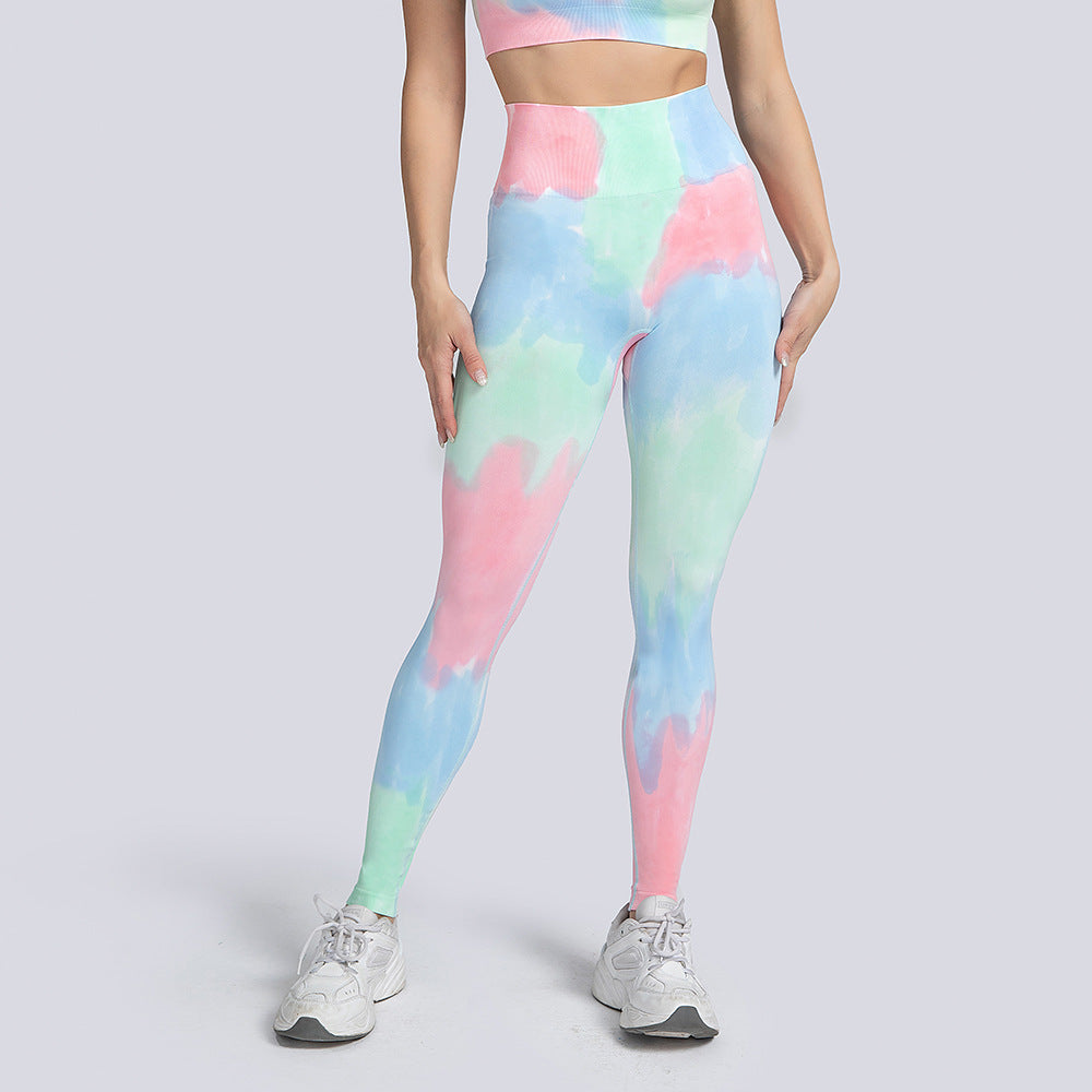 Tie-Dye Yoga Set | High-Waisted Booty Lift Sports Pants & Wireless Shorts | 4-Way Stretch Eco-Friendly Fitness Wear