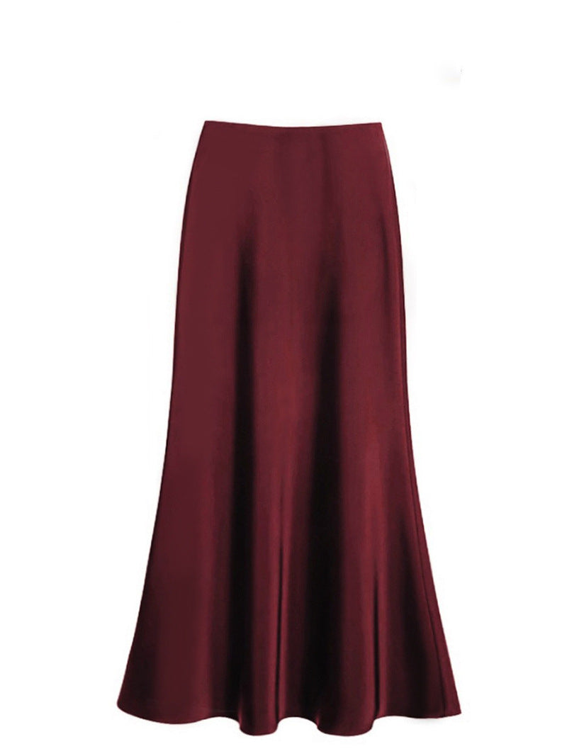 French Temperament Acetic Acid Satin Drape Skirt Women's Spring and Summer Solid Color High Waist Hip-wrapped Fishtail Skirt A-word Long Skirt
