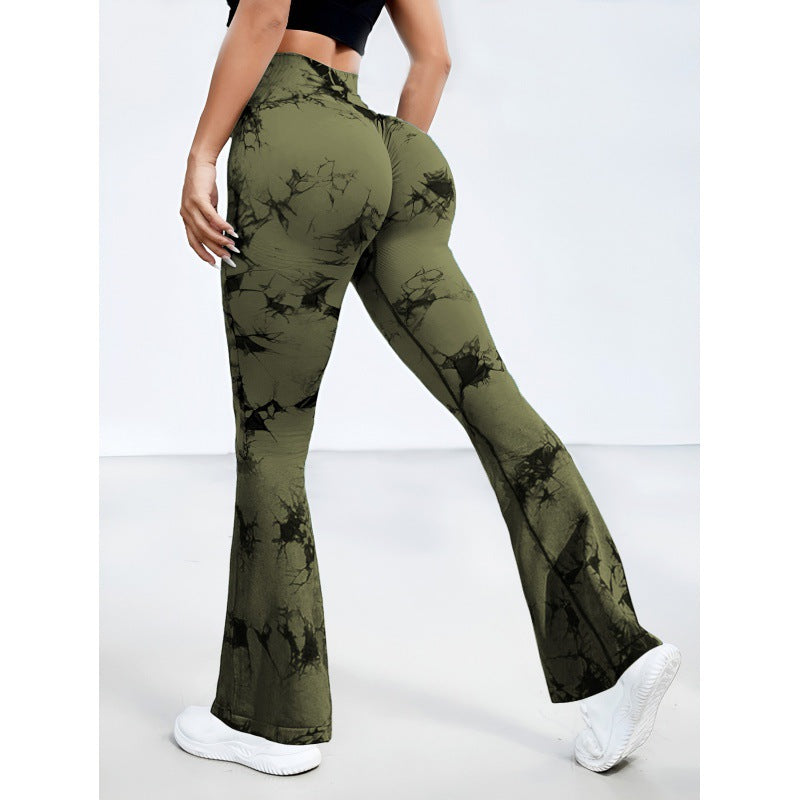 Edgy Boho Tie-Dye Flared Yoga Pants｜High-Waist Breathable Shorts｜Gym to Street Styling｜Peach Butt Shaper