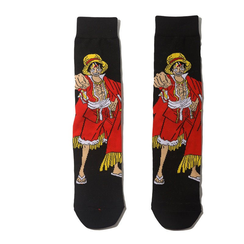 Men's Wholesale Trendy Socks Female Animation Cartoon Cotton Socks Comic Male Medium Tube Pirate Socks-5PRS