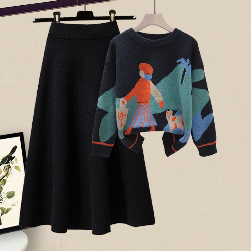 Cozy Plus Size Two-Piece: Viral Loungewear Set with Chunky Knit & Skirt