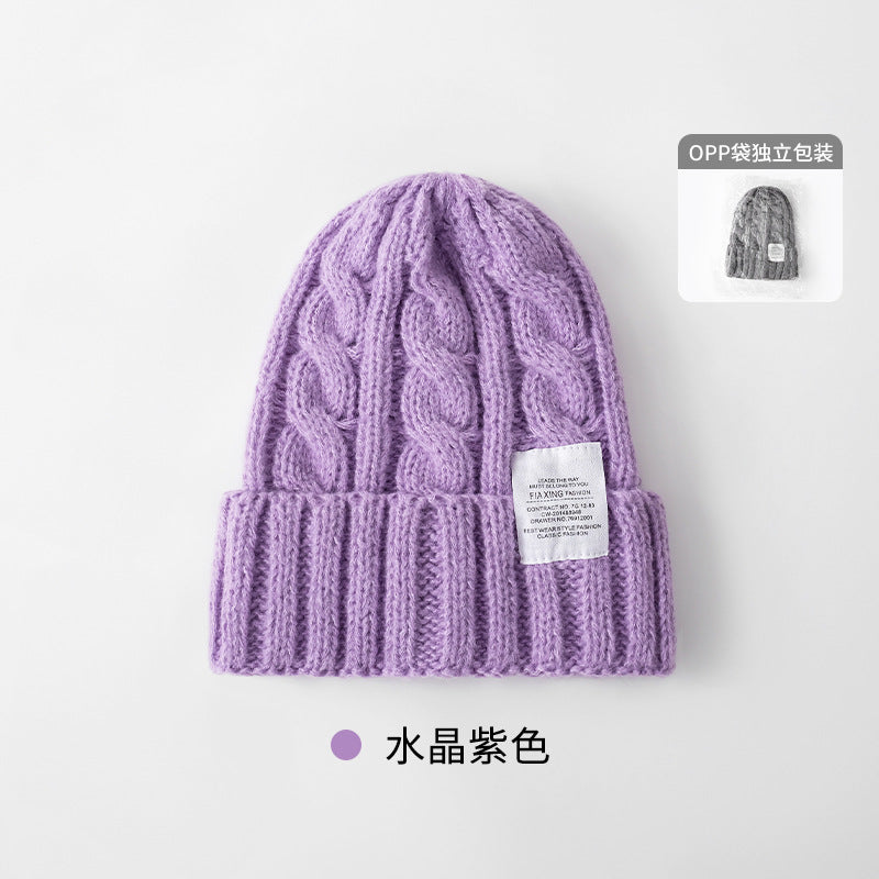 Solid Color Twist Female Autumn and Winter Student Warm Ear Protection Knitted Hat Couple Versatile Cold Hat