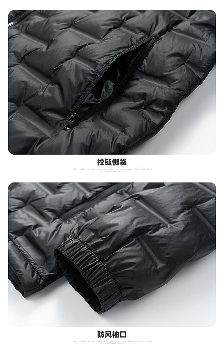 Men's New Winter Down Jacket Solid Color Stand-up Collar Versatile Charging Down Light and Thin Inside Can Be Worn Outside Coat Men's Clothing