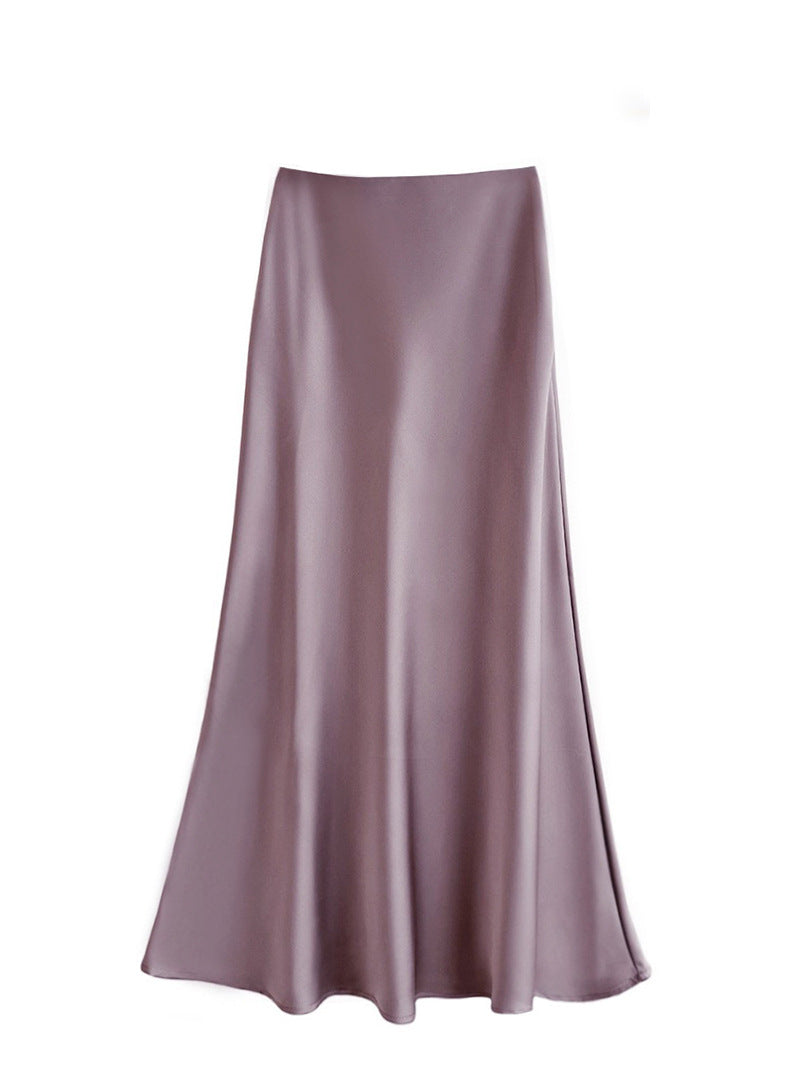 French Temperament Acetic Acid Satin Drape Skirt Women's Spring and Summer Solid Color High Waist Hip-wrapped Fishtail Skirt A-word Long Skirt