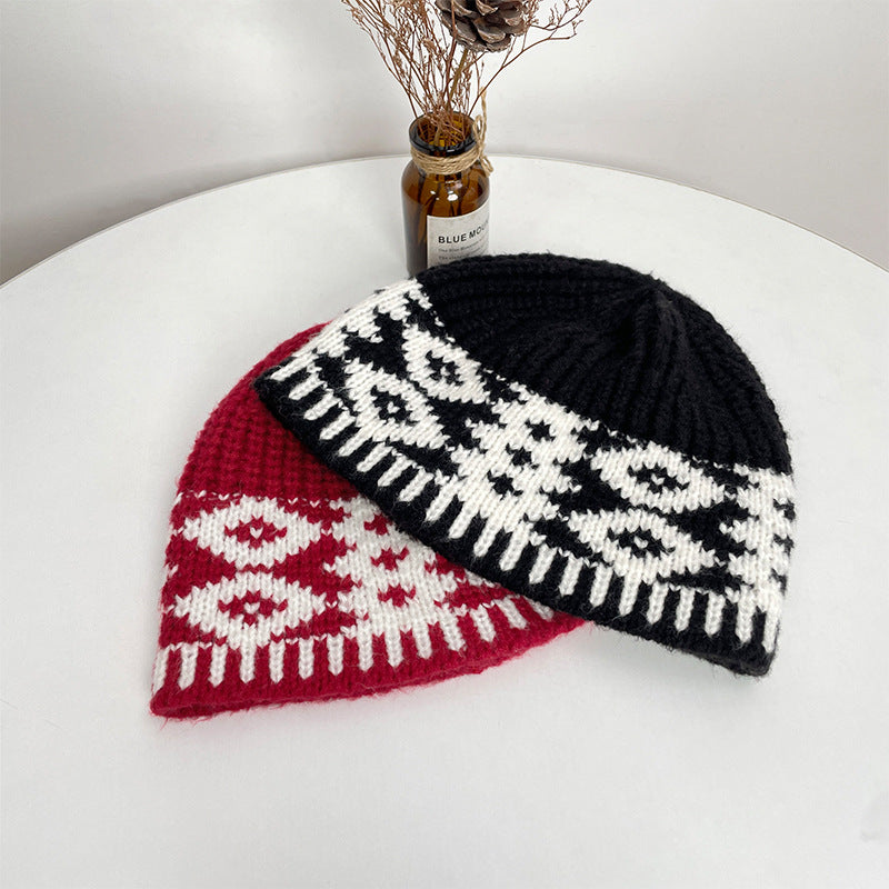 Retro Wool Hat Autumn and Winter Women's Warm Ear Protection Versatile Face Small Color Matching Warm Knitted Bucket Hat
