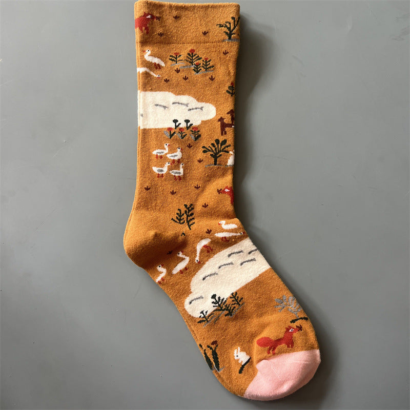 New Product Mid Calf Socks Women Oil Painting Socks Niche Fun Literary and Artistic Color Socks