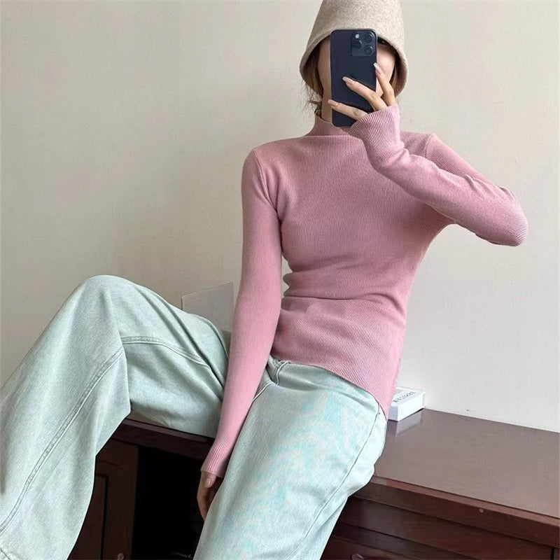 Half Turtleneck Candy-colored Sweater for Women's New Simple Slim-fitting Knitted Sweater