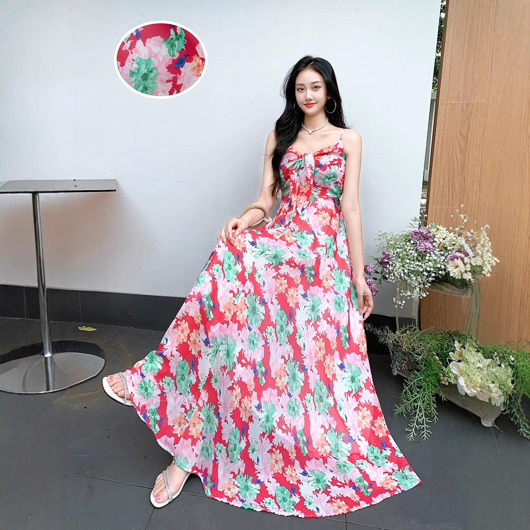 Temperament Royal Sister Fan Dress Women's Fashion Floral Age Reduction Medium and Long Skinny Dress