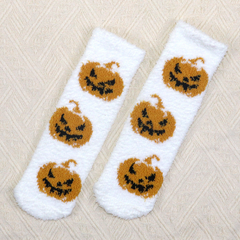 Glow Halloween Socks: Unisex Coral Fleece Non-Slip Sleep & Lounge Warmers-5PRS