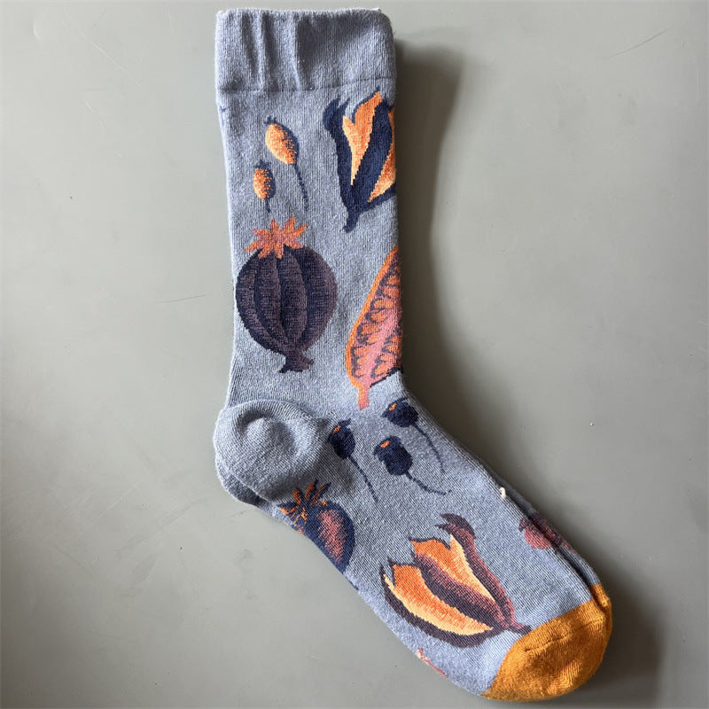 New Product Mid Calf Socks Women Oil Painting Socks Niche Fun Literary and Artistic Color Socks