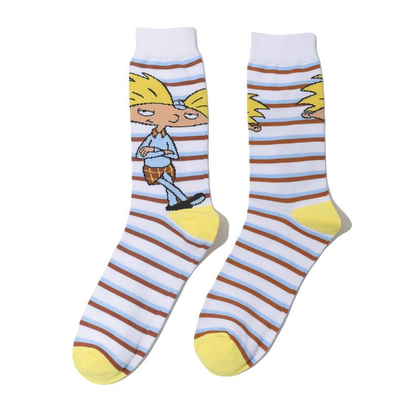 Male Personality Medium Tube Cotton Sponge Cartoon Crab Boss Female Cartoon Long Tube Animation Men's Socks-5PRS