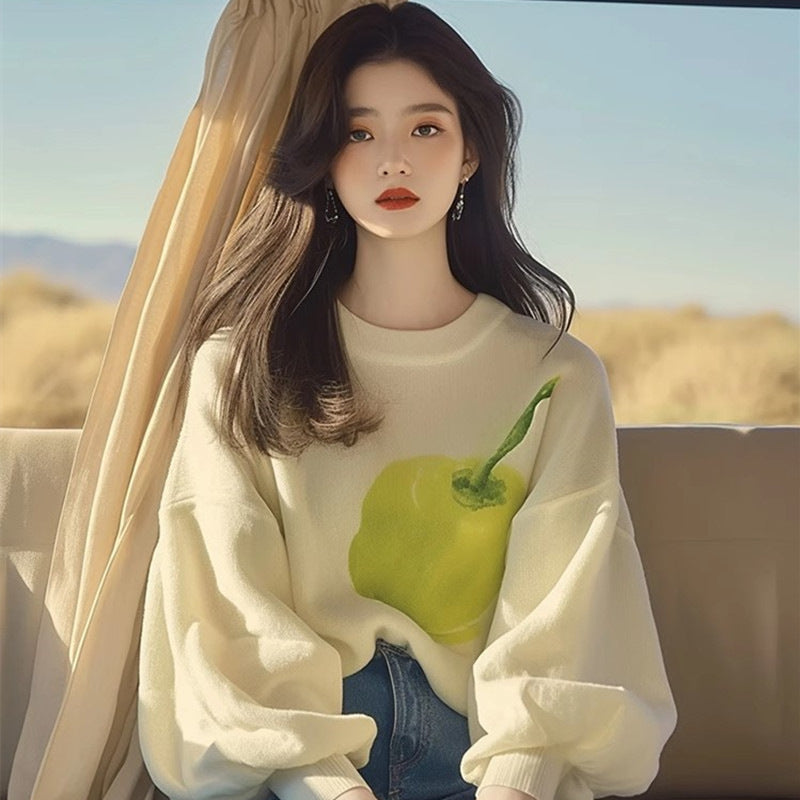 Women’s Oversized Apricot Print Lightweight Knit Sweater | Casual Chic Lazy Style Layering Top