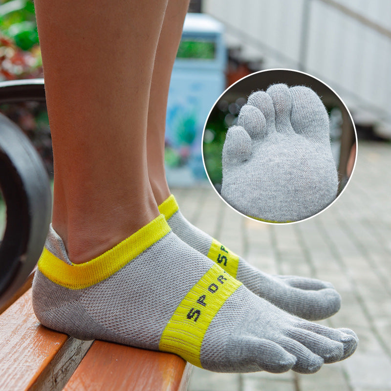 Men’s Breathable Cotton Five-Toe Sports Socks - Summer Lightweight Toe Socks with Moisture-Wicking & Barefoot Feel for Running, Yoga, Gym-5PRS