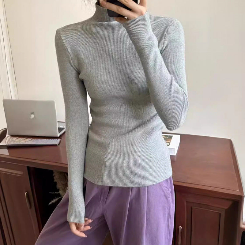 Half Turtleneck Candy-colored Sweater for Women's New Simple Slim-fitting Knitted Sweater