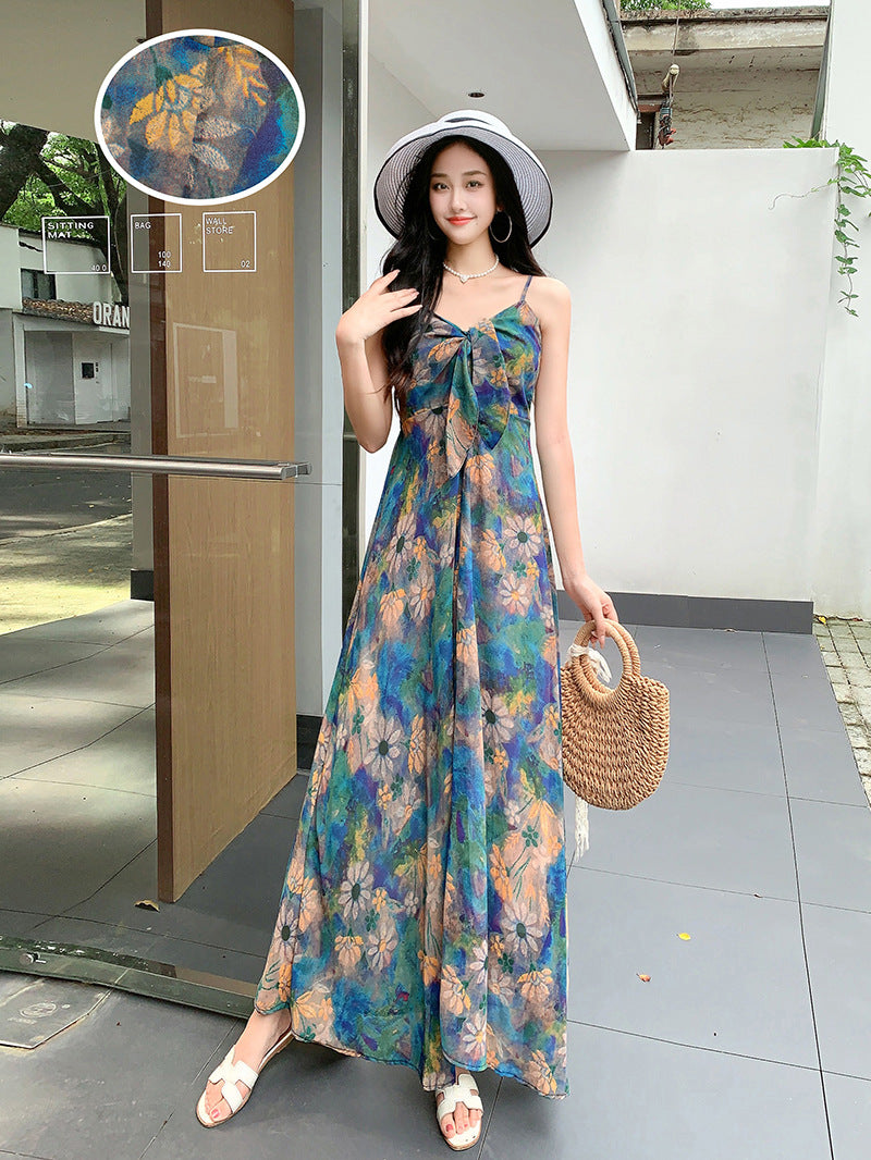 Temperament Royal Sister Fan Dress Women's Fashion Floral Age Reduction Medium and Long Skinny Dress