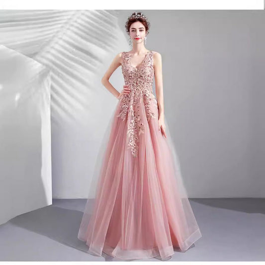 Splendid Flowers, Sweet Lotus Root Pink Bridal Toast Dinner Party Wedding Dress 6806