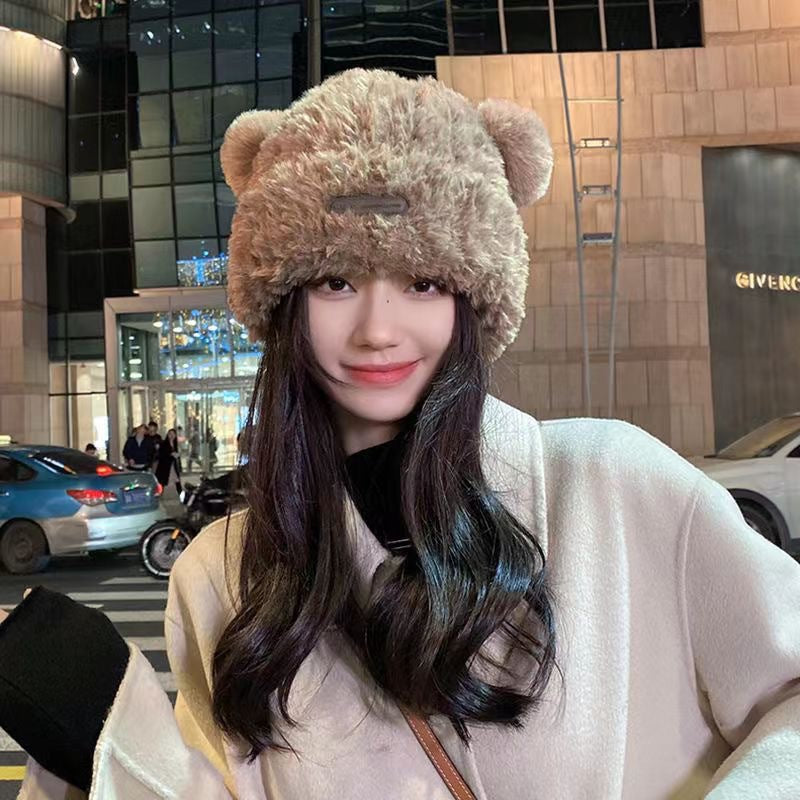 New Knitted Hat Children's Winter Wool Stripes Show A Small Face Plush Warm Thickened Large Head Circumference Ear Protectors Stacking Hat