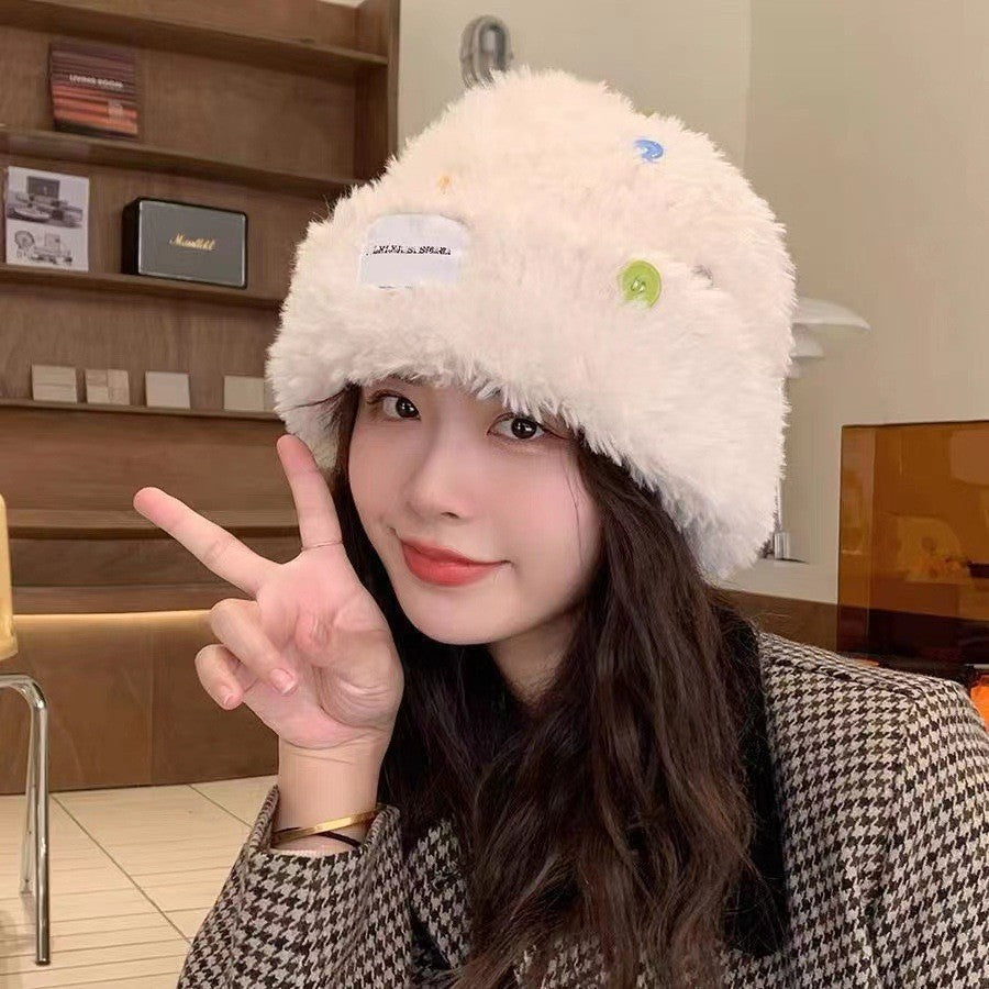 New Knitted Hat Children's Winter Wool Stripes Show A Small Face Plush Warm Thickened Large Head Circumference Ear Protectors Stacking Hat