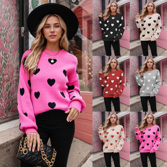 Winter Valentine's Day Love Pullover Women's Knitted Sweater Women's Large Size Loose Sweater Women's