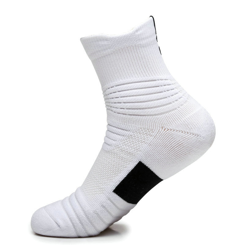 Men's Towel Bottom Non-slip Sports Boat Socks Terry Outdoor Medium and Short Tube Elite Socks Quick-drying Running Socks