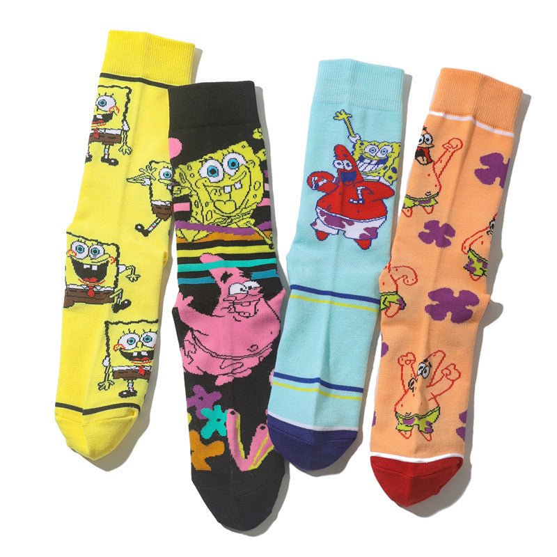 Men's SpongeBob SquarePants Women's Medium Tube Cartoon Men's Socks Anime Men's Movie Women's Personality Socks-5PRS