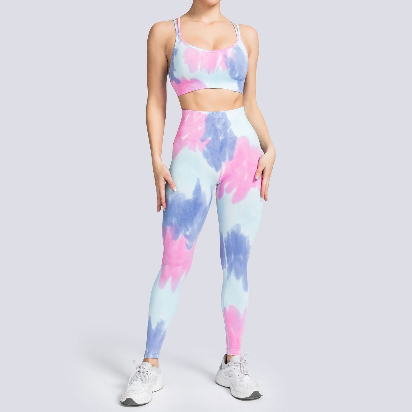 Tie-Dye Yoga Set | High-Waisted Booty Lift Sports Pants & Wireless Shorts | 4-Way Stretch Eco-Friendly Fitness Wear
