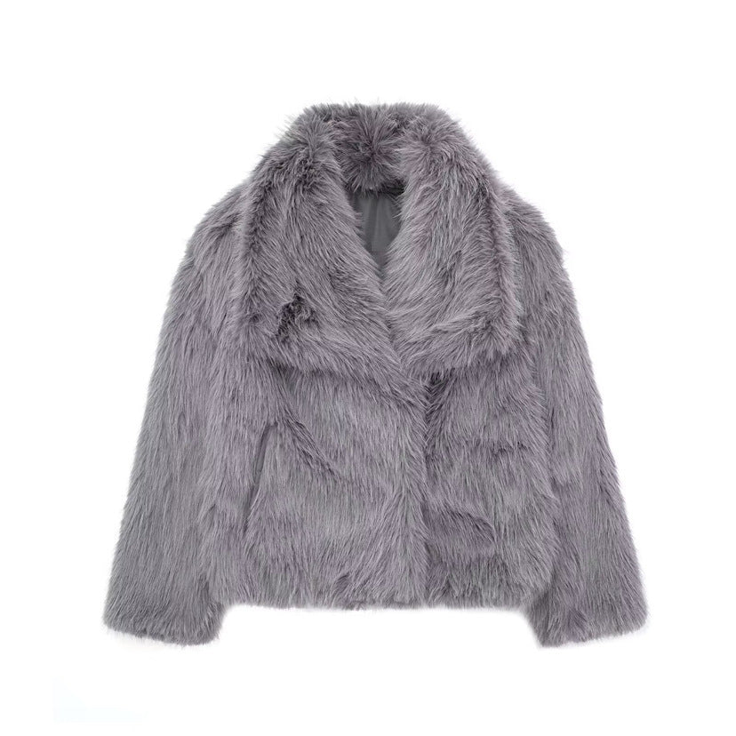 Fur Large Lapel Artificial Fur Jacket Short Fashion Fox Fur Jacket Fluffy Plush Women's Clothing