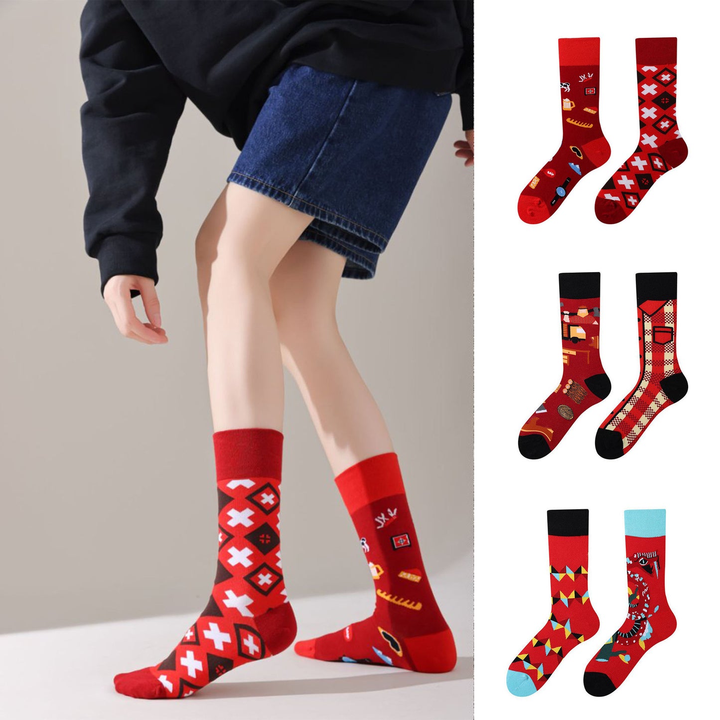 New Four Seasons Men's and Women's AB Original Design Asymmetrical Tide Socks Mandarin Duck Socks Street Tide Socks Cross-border