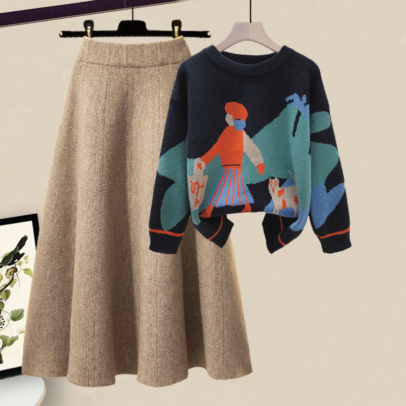 Cozy Plus Size Two-Piece: Viral Loungewear Set with Chunky Knit & Skirt