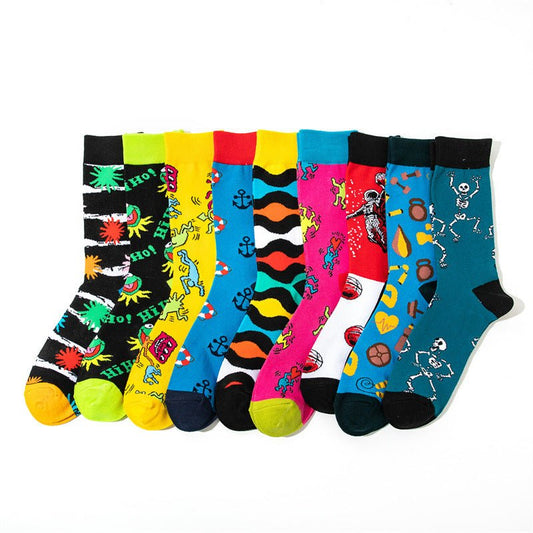 Male Medium Tube Personality Pattern Men's Animation Women's Wholesale Socks Long Tube Comic Film Socks-5PRS