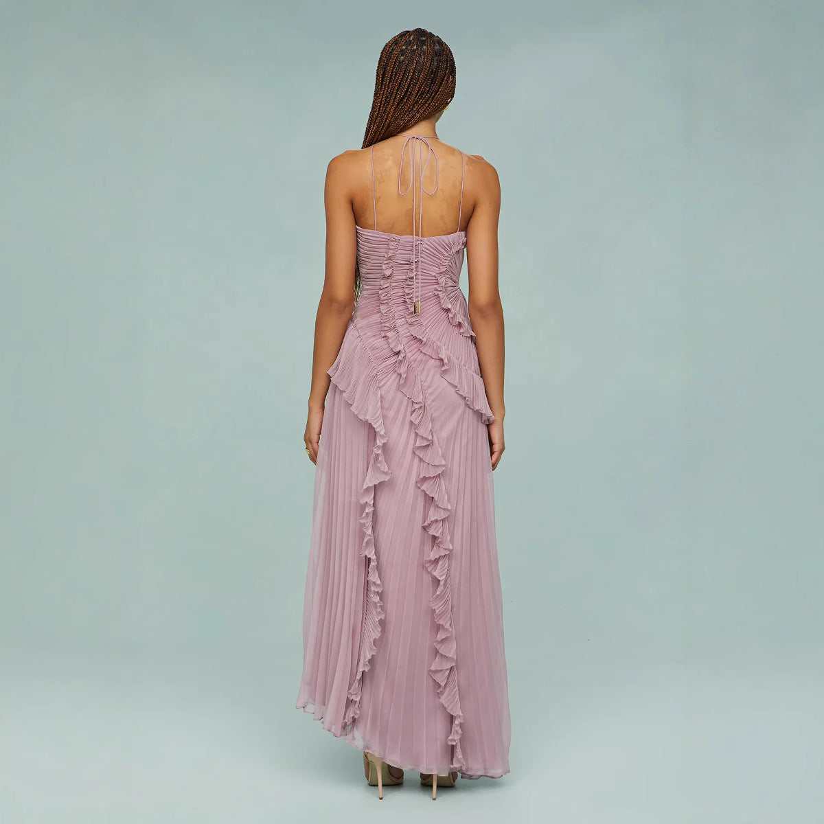 Luxury Chiffon Evening Gown: Ruffle Pleated Maxi Dress for Women, Breathable Summer Party Wear - Elegant Midi/Maxi Styles