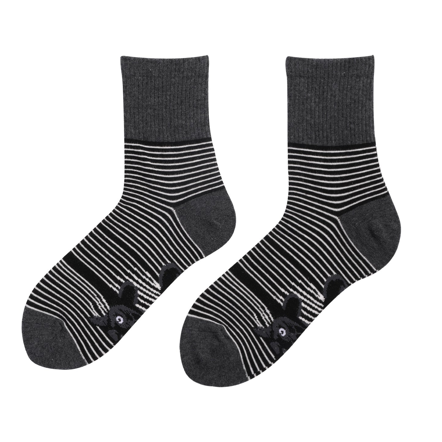 Men's Socks New Black and White Striped Animal Cat Print Plus Size Men's and Women's Medium Tube Socks