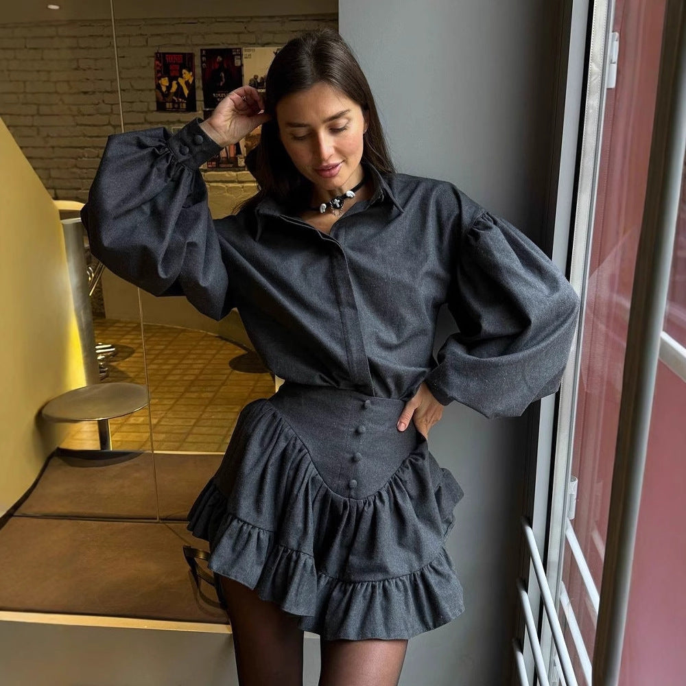 New Temperament Suit Women's Clothing High-end Spring Plaid Design Lotus Leaf Edge Short Skirt Two-piece Set