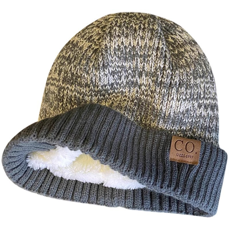 Men's Autumn and Winter Trendy Warm Knitted Hat Velvet Ear Protector Wool Women's Headgear Hat-3PCS