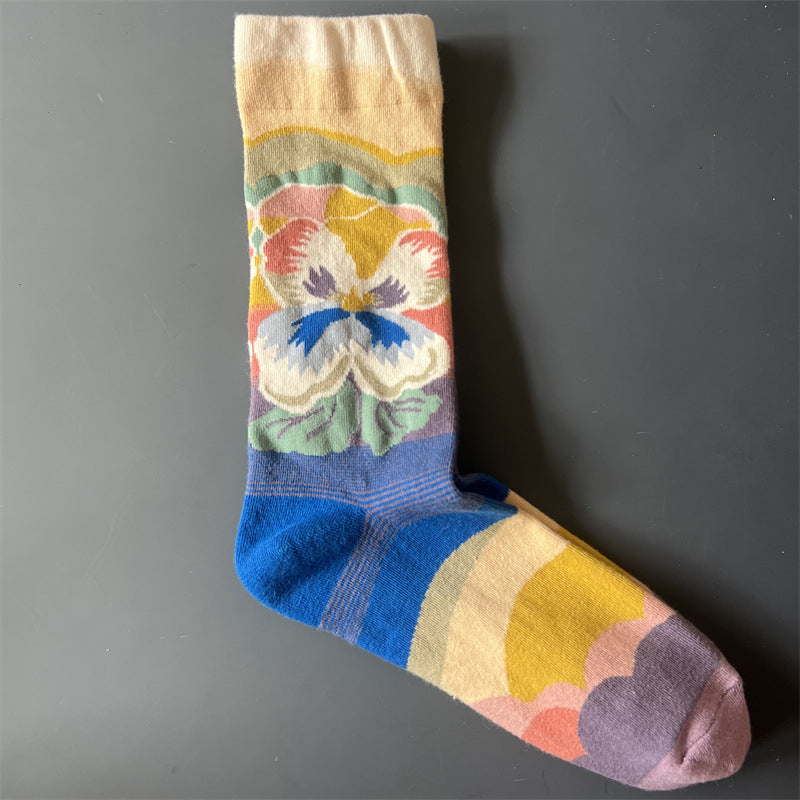 New Product Mid Calf Socks Women Oil Painting Socks Niche Fun Literary and Artistic Color Socks